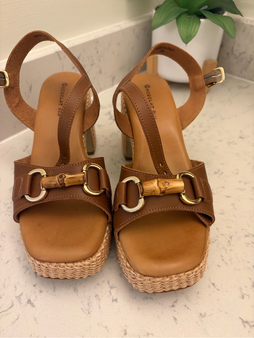 Platform Sandals chocolate blue with Bamboo Accent
